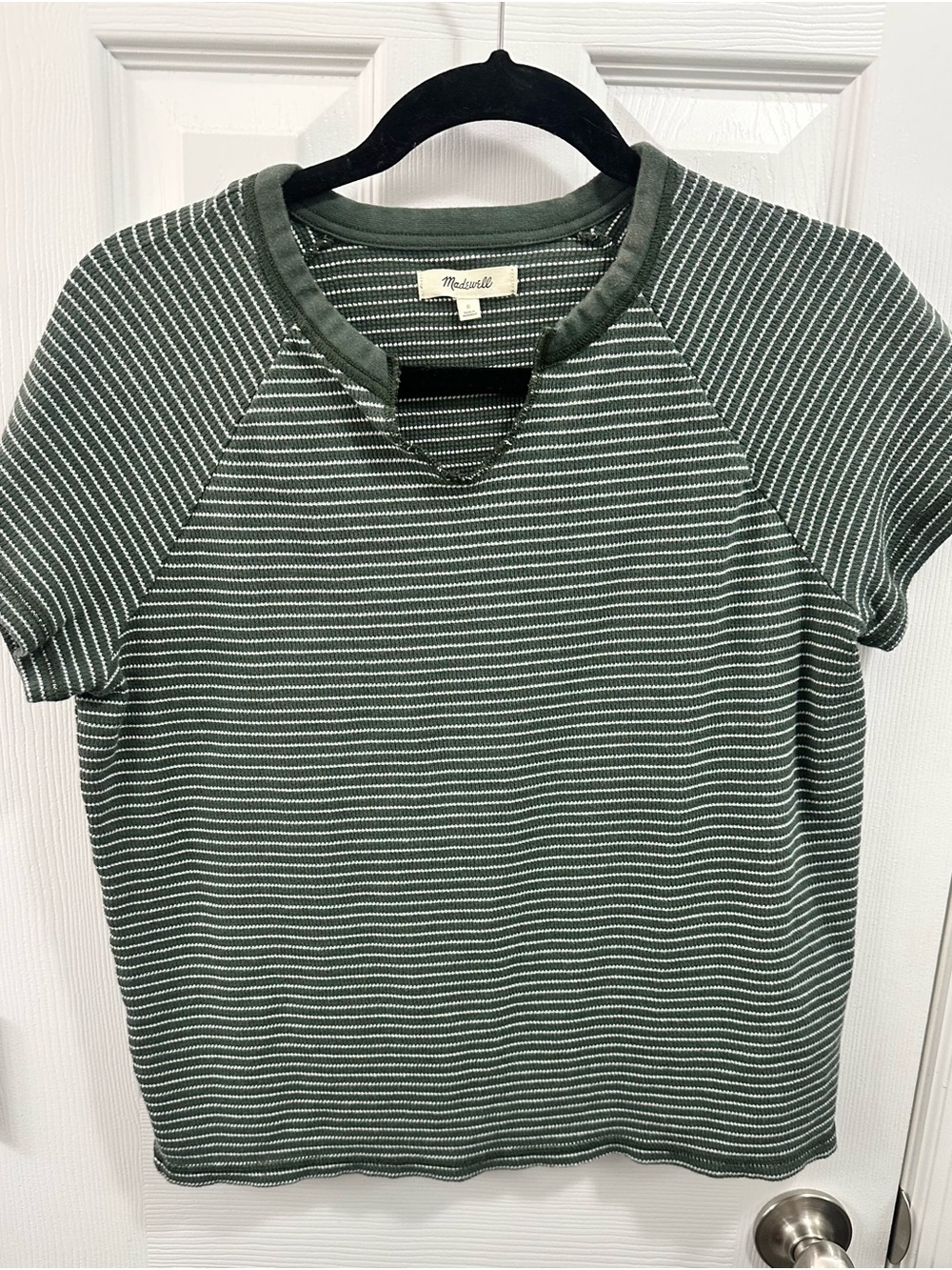 Madewell Olive Green & White Striped Short-Sleeve Tee